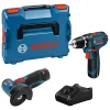 Akkukonesarja Bosch Professional GSR 12V-15 + GWS 12V-76 2x2,0 Ah akuilla + L-Boxx