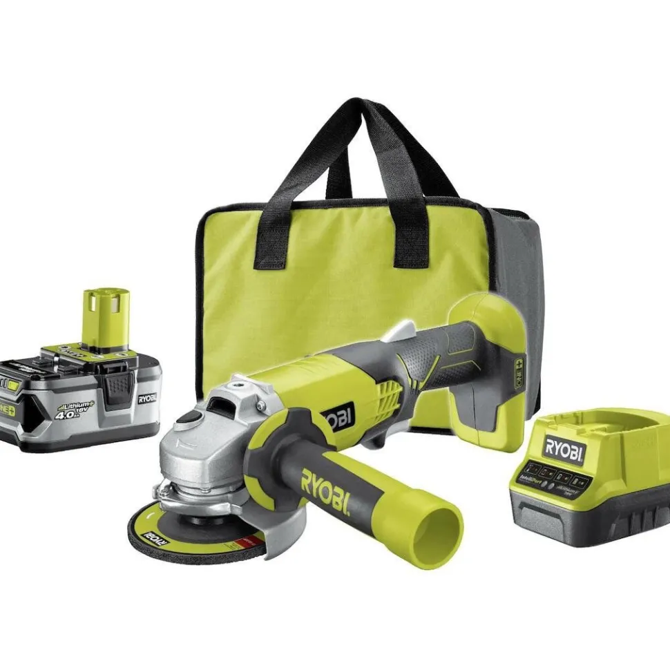 Akkukulmahiomakone Ryobi ONE+ R18AG-140S 18V 4,0 Ah akulla