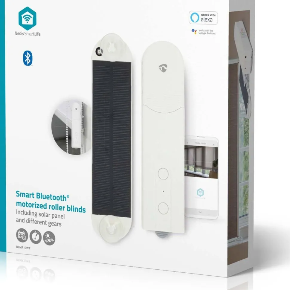 Akkukäyttöinen rullaverhomoottori aurinkopaneelilla Nedis BTMR10WT SmartLife Bluetooth