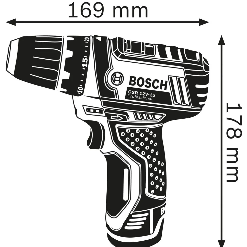 Akkuporakone Bosch Professional GSR 12V-15 12V 2x2,0 Ah akuilla + Bag