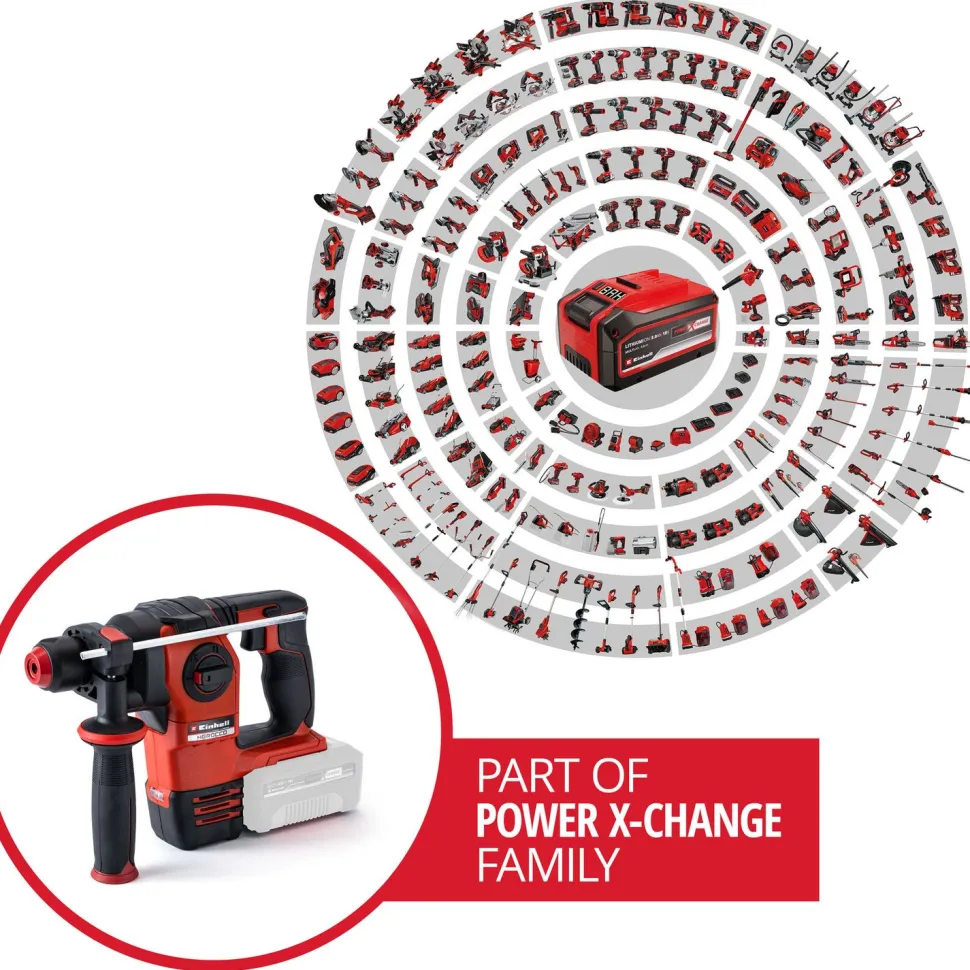 Akkuporavasara Einhell Power X-Change Herocco SDS+ 18V ilman akkua + E-Box -salkku