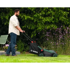Akkuruohonleikkuri Bosch Rotak 18V2-38 2x18V 2x4,0 Ah akuilla