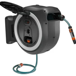 Akkutoiminen seinäletkukela Gardena PowerRoll XXL 40m valkoinen 18V 2,5 Ah akulla