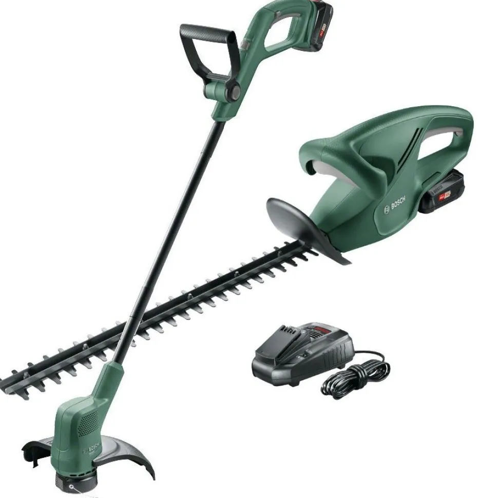 Akkutrimmeri + pensasleikkuri Bosch EasyHedgeCut 18-45 + EasyGrassCut 18-26 2,0 Ah akulla