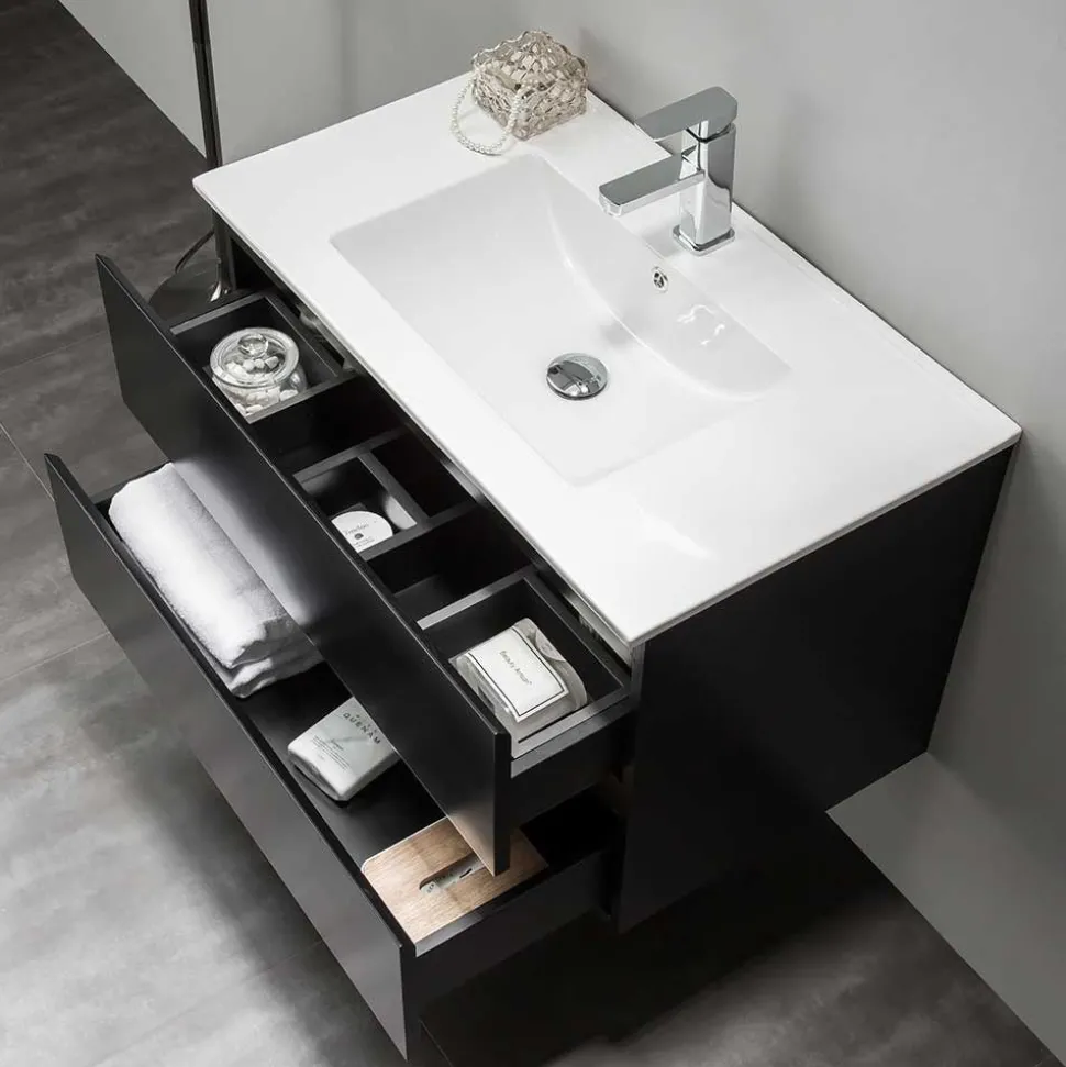 Allaskaappi pesualtaalla Bathlife Eufori, 600-1000 mm, musta
