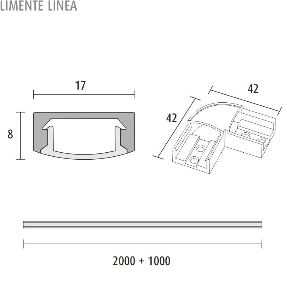 Alumiiniprofiili Limente LINEA 2m+2m+1m eri värejä