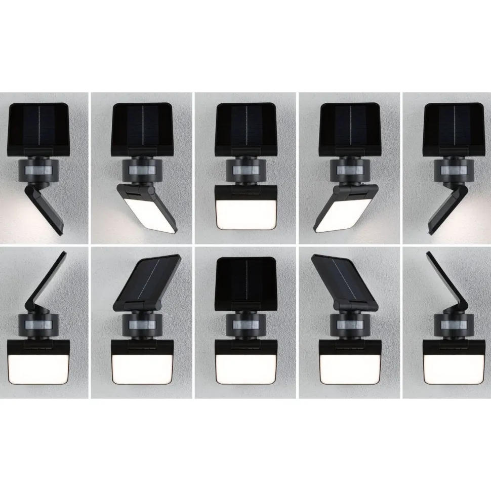 Aurinkokennoseinävalaisin Paulmann Lesla 150x130mm USB-ladattava hämäräohjattu liiketunnistin IR IP65 3000K 12.5W 1000lm antrasiitti