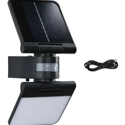 Aurinkokennoseinävalaisin Paulmann Lesla 150x130mm USB-ladattava hämäräohjattu liiketunnistin IR IP65 3000K 12.5W 1000lm antrasiitti