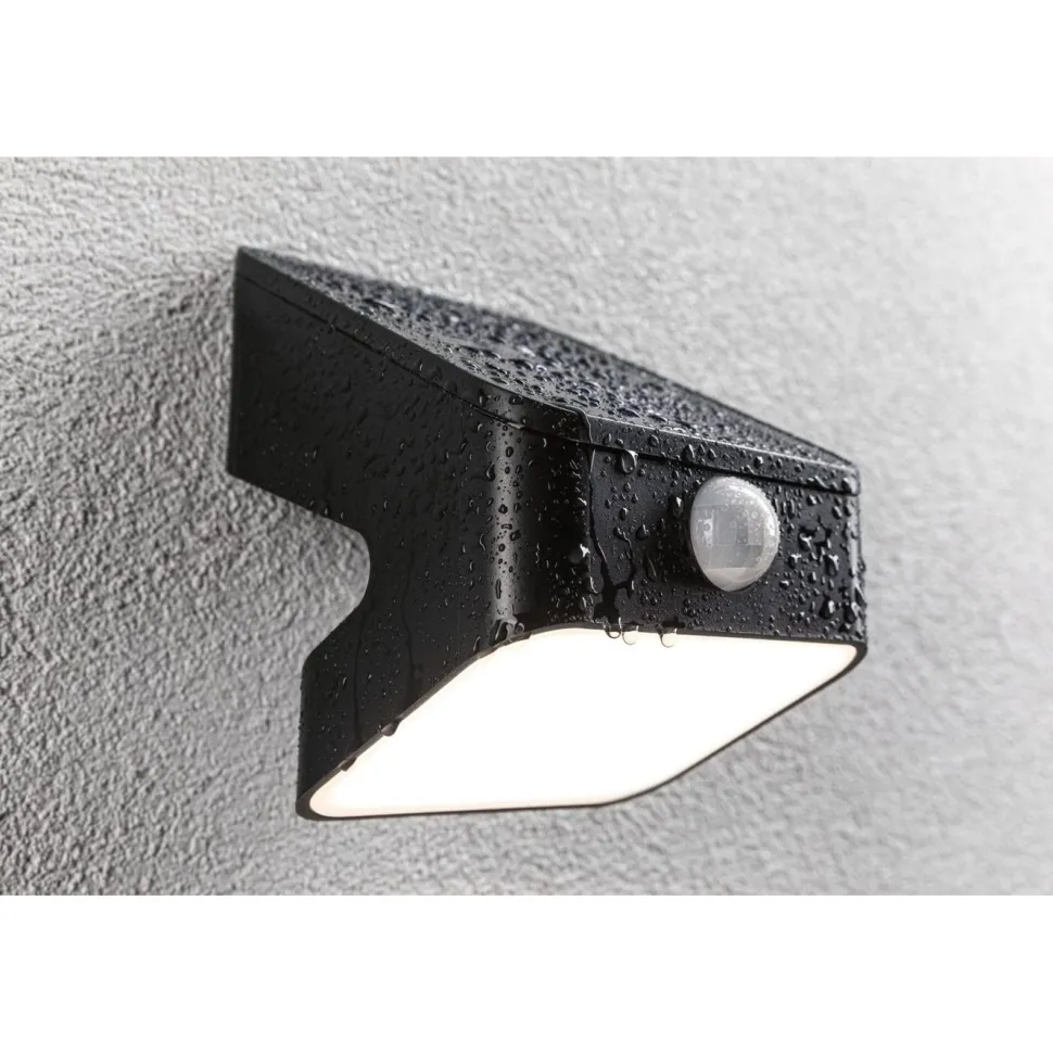 Aurinkokennoseinävalaisin Paulmann Lesly 113x126mm USB-ladattava hämäräohjattu liiketunnistin IR IP65 3000K 5.5W 400lm antrasiitti