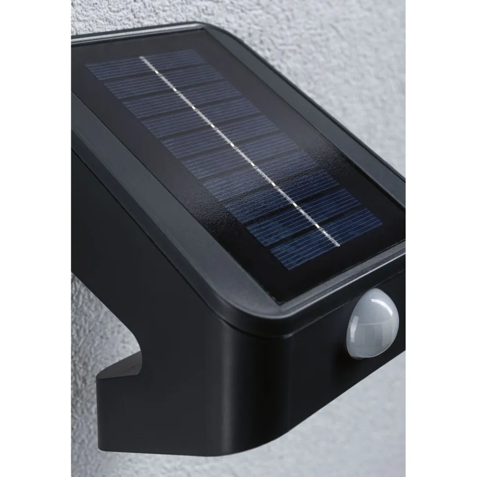 Aurinkokennoseinävalaisin Paulmann Lesly 113x126mm USB-ladattava hämäräohjattu liiketunnistin IR IP65 3000K 5.5W 400lm antrasiitti