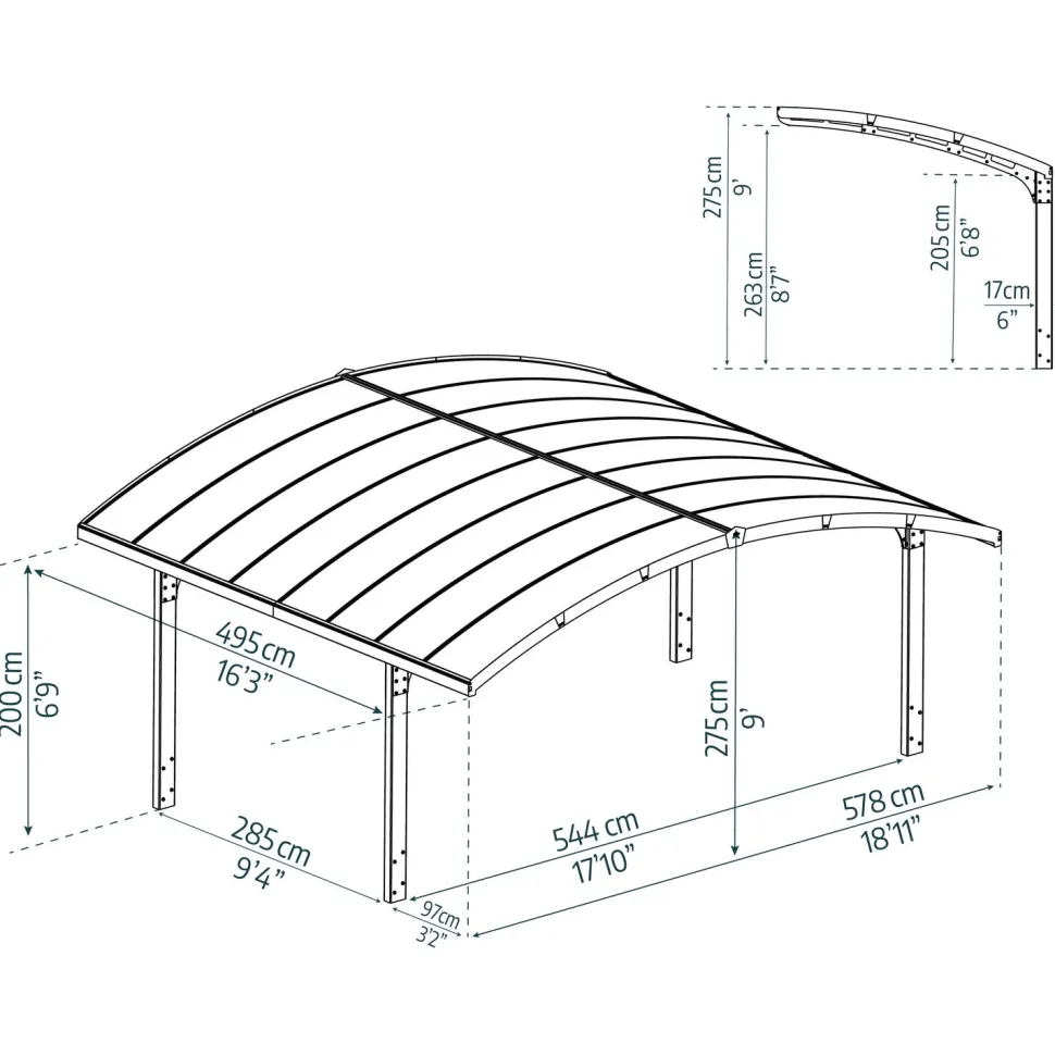 Autokatos Palram-Canopia Arizona Breeze Wings&Arch, 26.9m², kahdelle autolle, tummanharmaa/harmaa