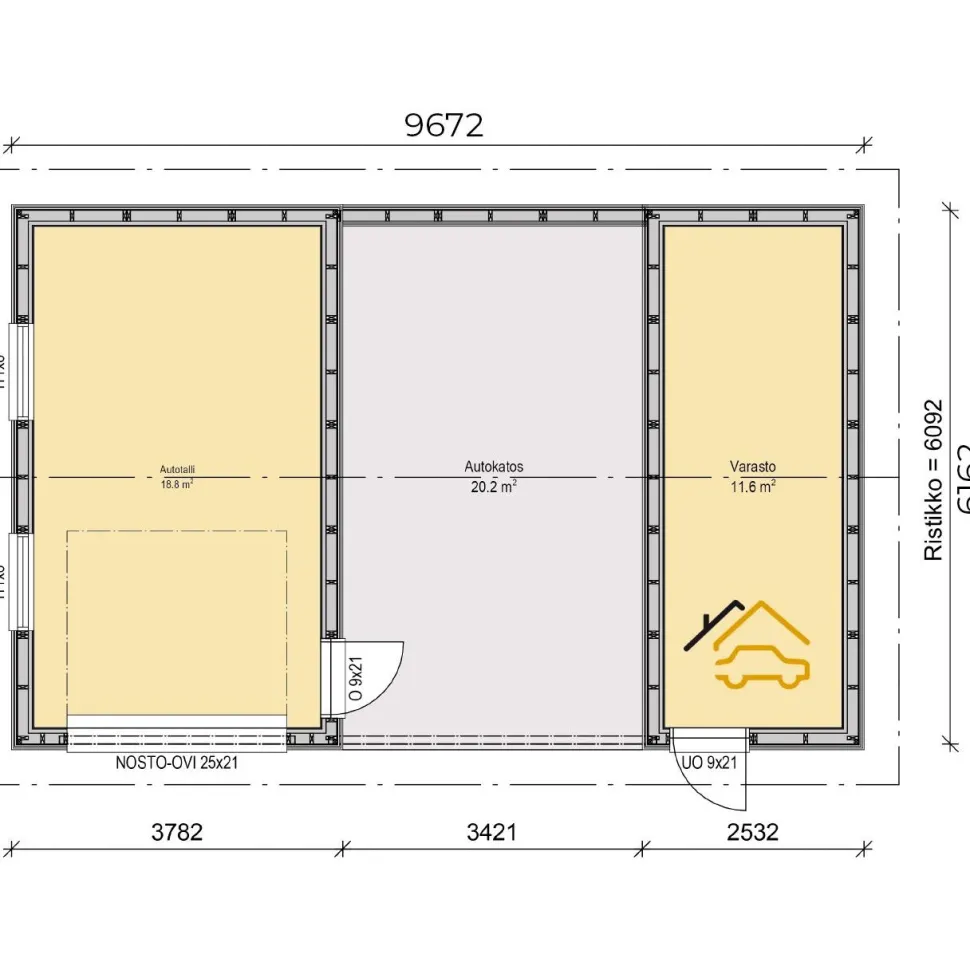 Autotalli ja -katos Piharati C7, 61m²