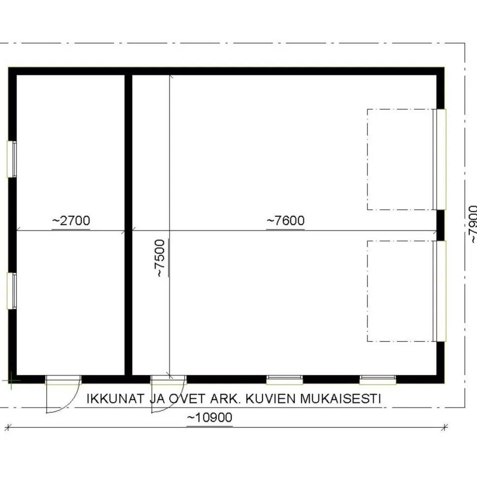 Autotallin runkopaketti Timburg, kahden auton talli ja varasto, kerrosala 86 m²