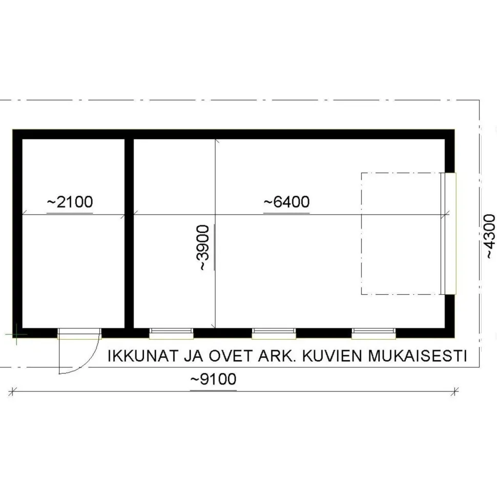 Autotallin runkopaketti Timburg, yhden auton talli ja varasto, kerrosala 39 m²