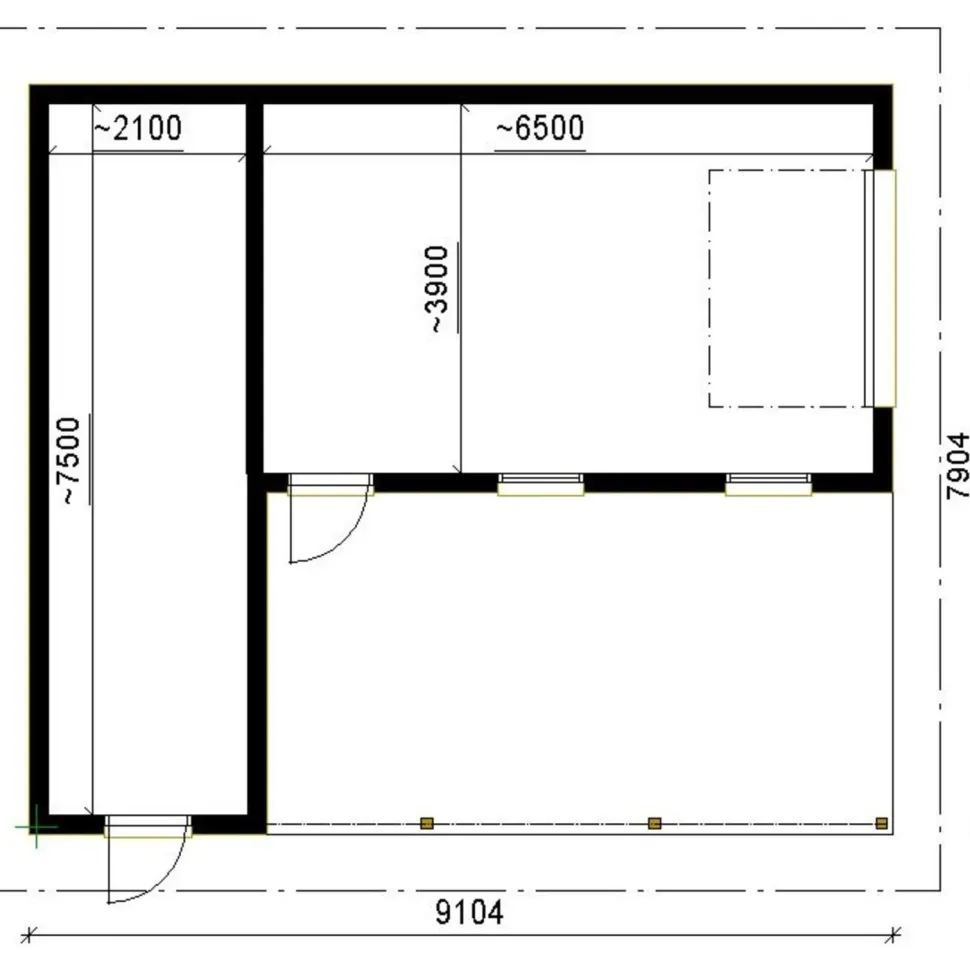 Autotallin runkopaketti Timburg, yhden auton talli + yhden auton katos ja varasto, sivusta ajettava, kerrosala 48 m²