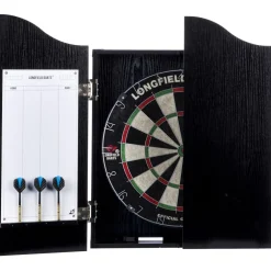 Darts-setti Longfield, taulu, kaappi ja tikat, musta