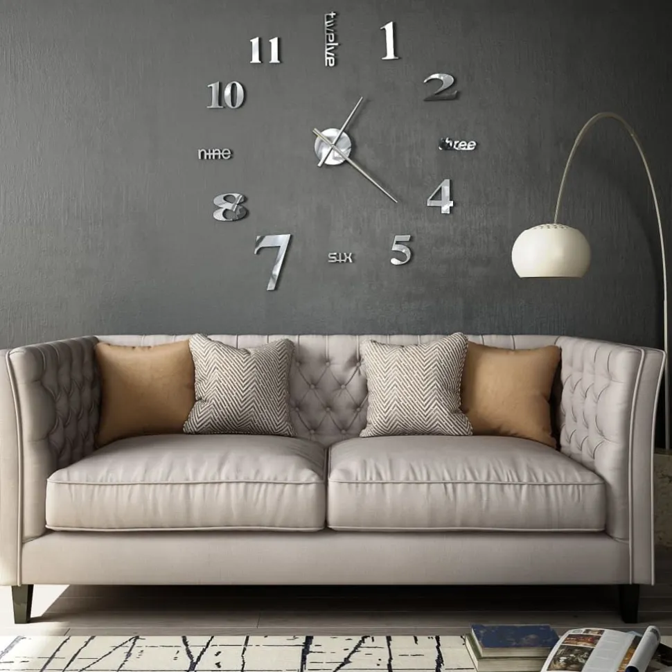 3d-seinäkello moderni muotoilu 100cm xxl hopea