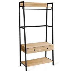 Eteisen hylly Home4You Lavinia 84x40x169cm, laatikolla, saarni/musta