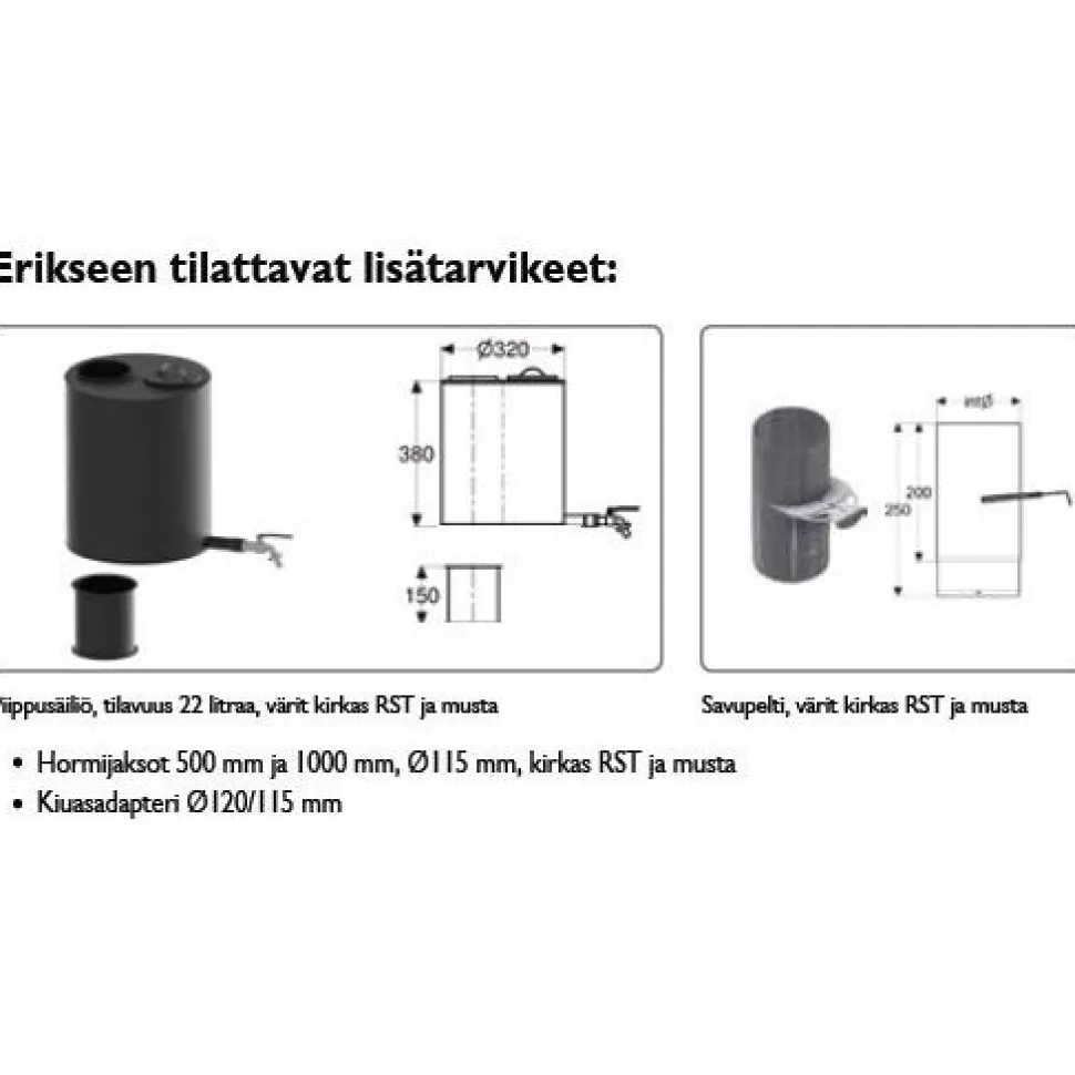 Hormijakso Schiedel Ø 115 mm 500 mm kirkas ruostumaton teräs