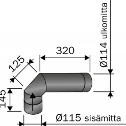 Hormin kulmaputki Harvia 90 astetta, Musta 115 mm