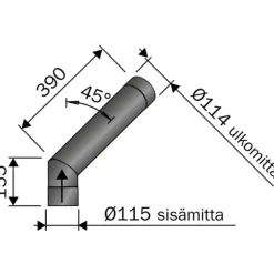 Hormin kulmaputki Harvia 45 astetta, Musta 115 mm