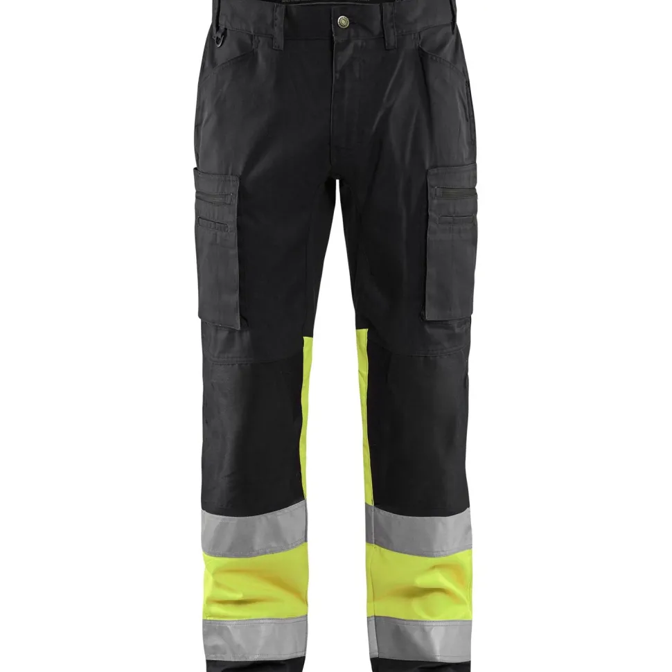 Huomiohousut Blåkläder 1551 Highvis Stretch musta/huomiokeltainen