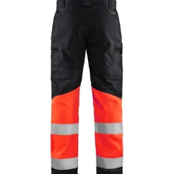 Huomiohousut Blåkläder 1551 Highvis Stretch musta/huomiopunainen
