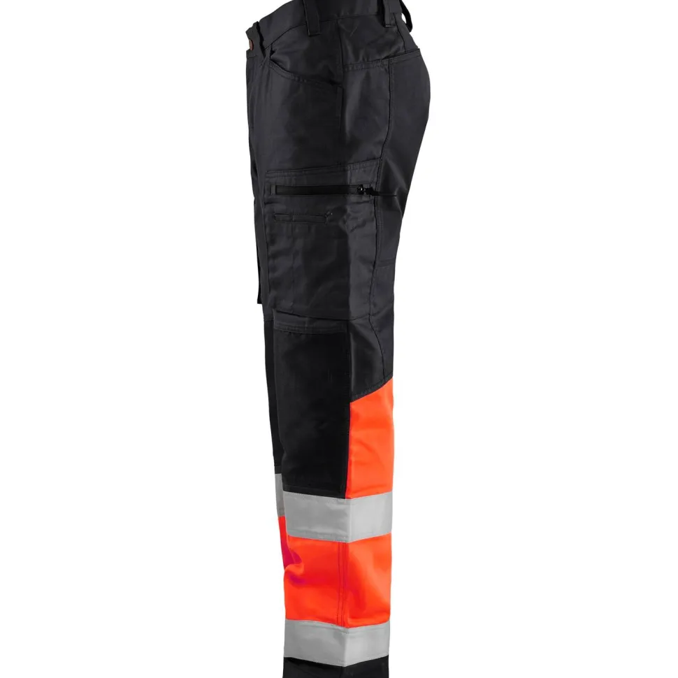 Huomiohousut Blåkläder 1551 Highvis Stretch musta/huomiopunainen