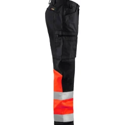 Huomiohousut Blåkläder 1551 Highvis Stretch musta/huomiopunainen