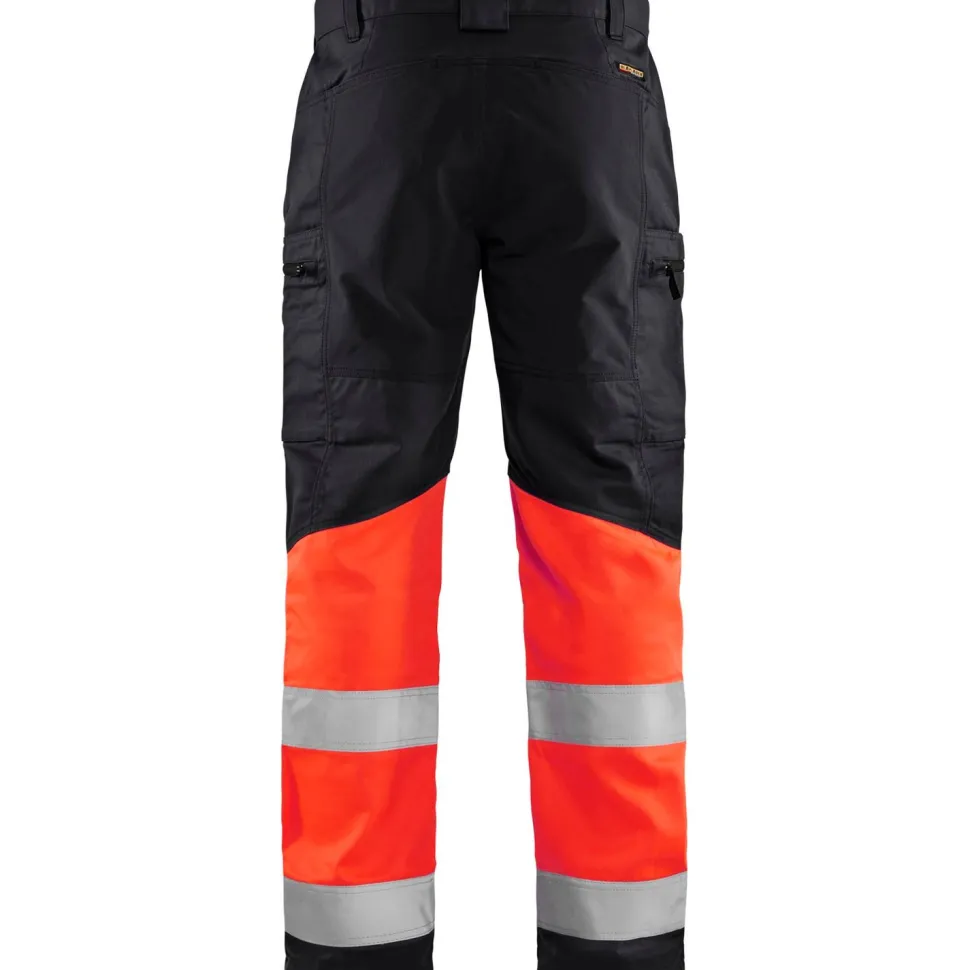 Huomiohousut Blåkläder 1551 Highvis Stretch musta/huomiopunainen
