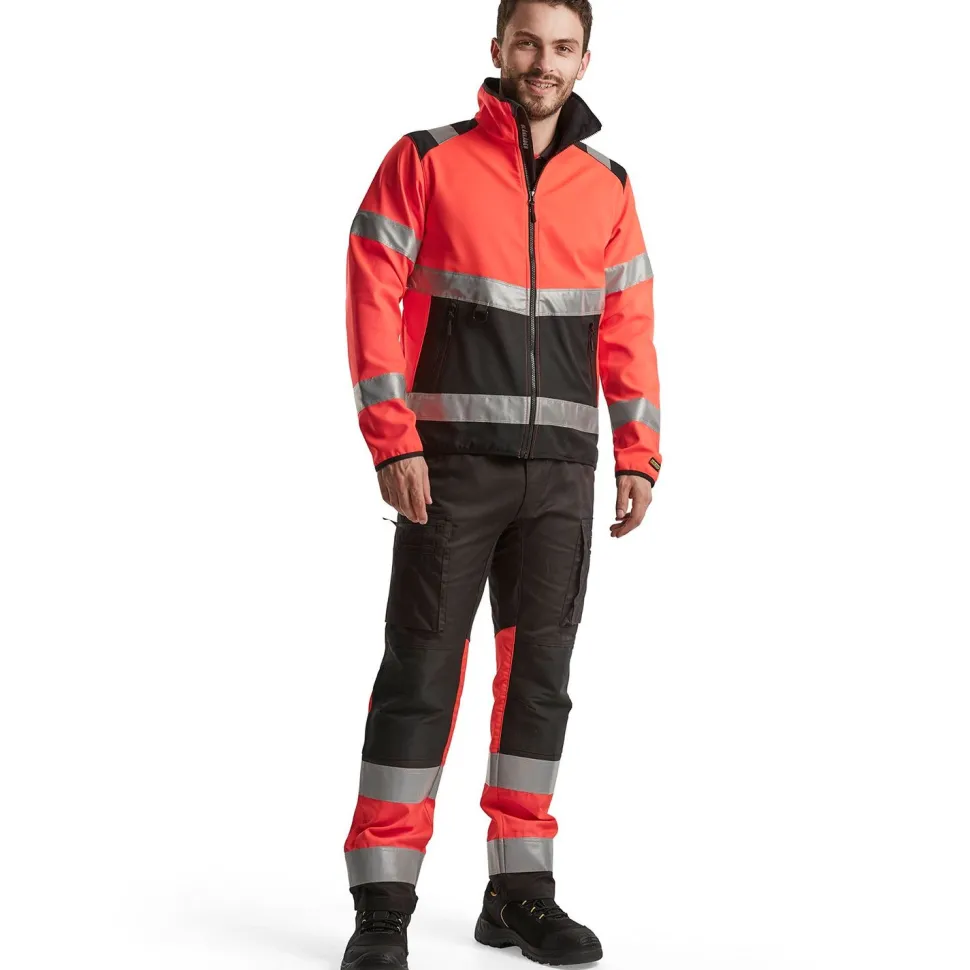 Huomiohousut Blåkläder 1551 Highvis Stretch musta/huomiopunainen