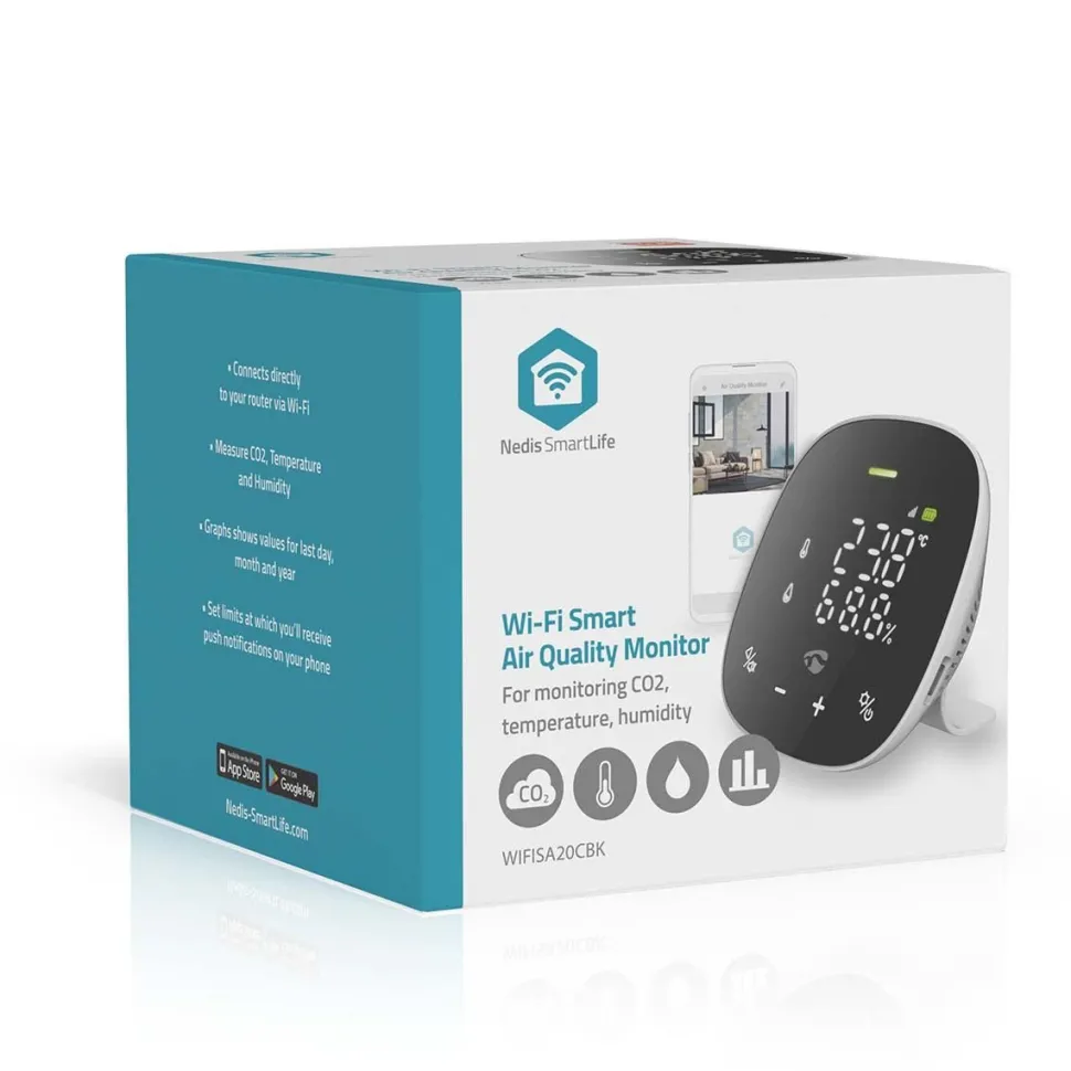 Ilmanlaatumittari Nedis SmartLife, Wi-Fi, hiilidioksidi/kosteus/lämpötila
