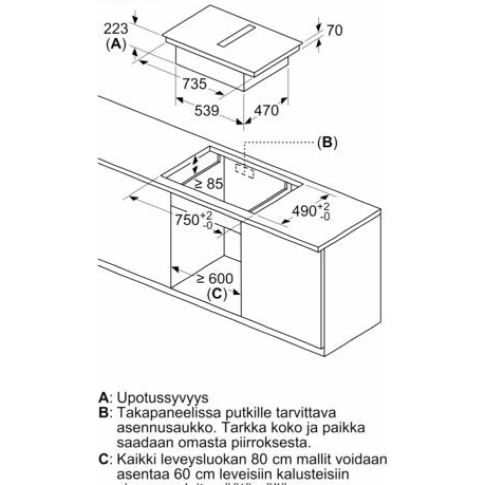 Induktiotaso liesituulettimella Bosch Serie 4 PVS811B16E 80cm