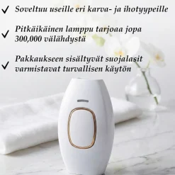 IPL valoepilaattori Lykke Pro, sis. valoimpulssilaite, käyttöohje, suojalasit ja virtapistoke