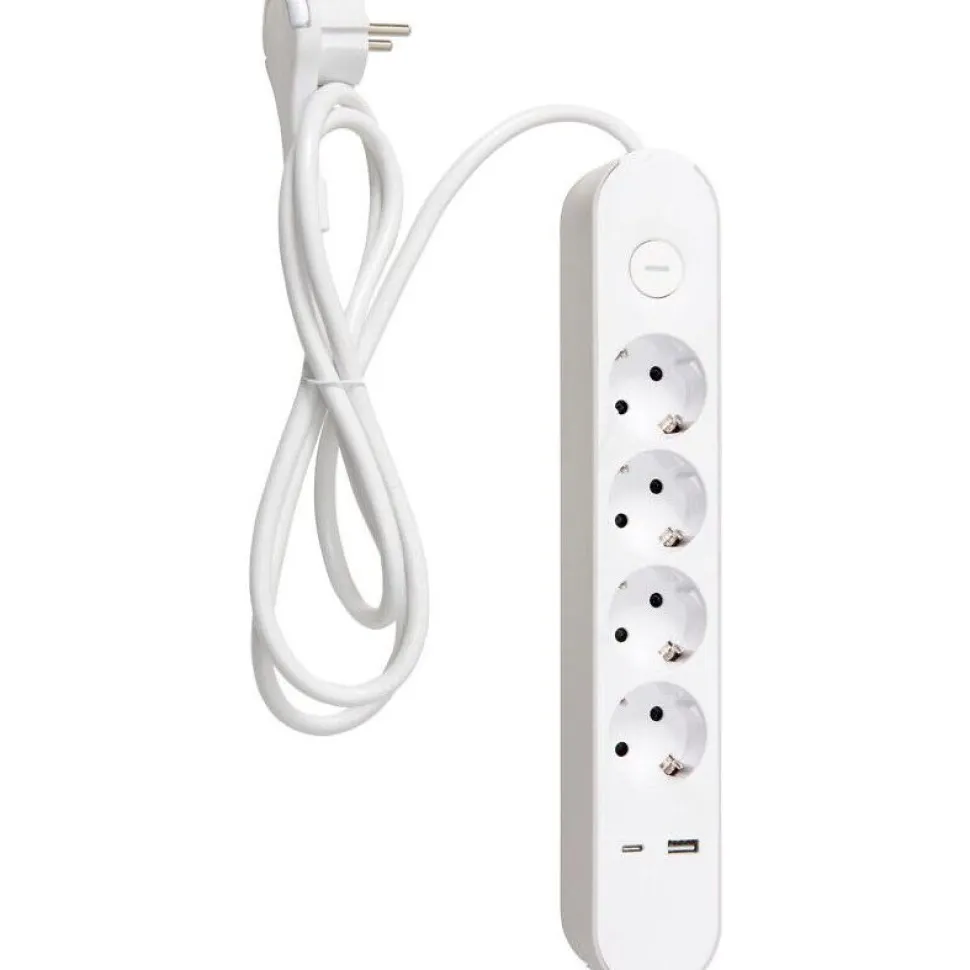 Jatkojohto Airam Trend, 4-osainen + USB-A + USB-C, 1.4m