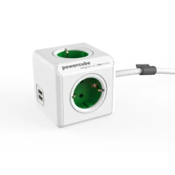 Jatkojohto Allocacoc PowerCube Extended USB 1,5 m 4-osainen + 2 x USB-A vihreä/valkoinen