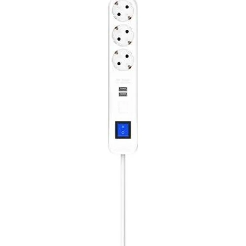 Jatkojohto Gelia 3+2 Kombi 3m 3-osainen + 2xUSB-A + kytkin valkoinen