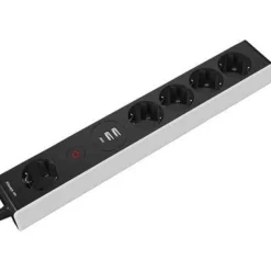 Jatkojohto Gelia Kombi 1,5m 5-osainen + 2xUSB-A + 1xUSB-C + kytkin musta/harmaa