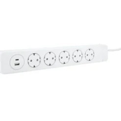Jatkojohto Gelia 5+1+1 Kombi 2m 5-osainen + 1xUSB-A + 1xUSB-C valkoinen