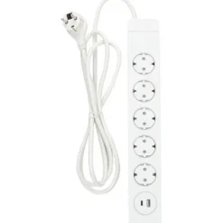 Jatkojohto Gelia 5+1+1 Kombi 2m 5-osainen + 1xUSB-A + 1xUSB-C valkoinen