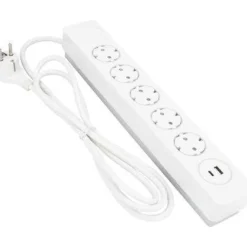 Jatkojohto Gelia 5+1+1 Kombi 2m 5-osainen + 1xUSB-A + 1xUSB-C valkoinen