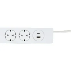Jatkojohto Gelia 2+1+1 Kombi 2m 2-osainen +  1xUSB-A + 1xUSB-C valkoinen/harmaa