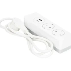 Jatkojohto Gelia 2+1+1 Kombi 2m 2-osainen + 1xUSB-A + 1xUSB-C valkoinen/harmaa
