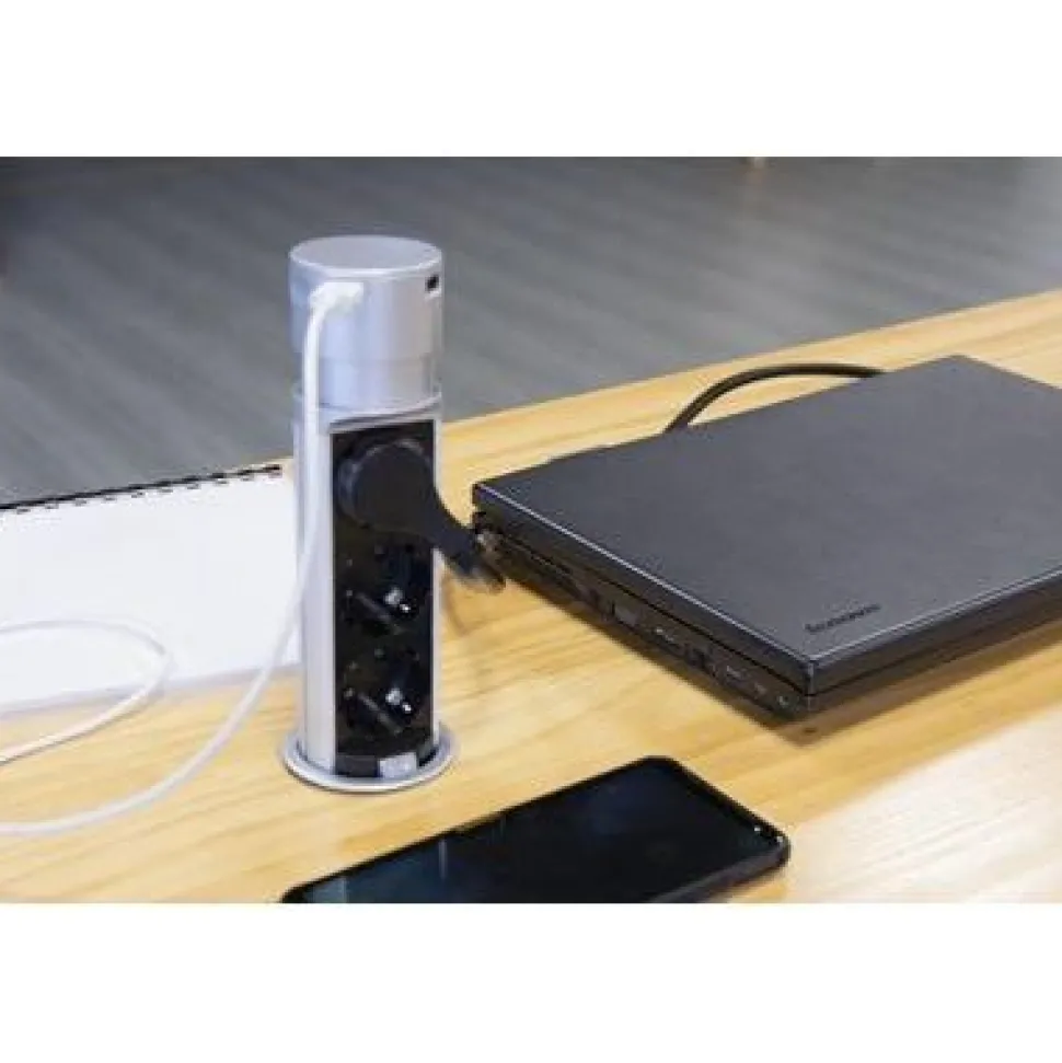 Jatkojohto Gelia 3+2 Pop up 1,5m 3-osainen + 2xUSB-A harmaa/musta