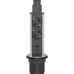 Jatkojohto Gelia Pop up 2+2 2m 2-osainen + 1xUSB-A + 1xUSB-C musta/harmaa