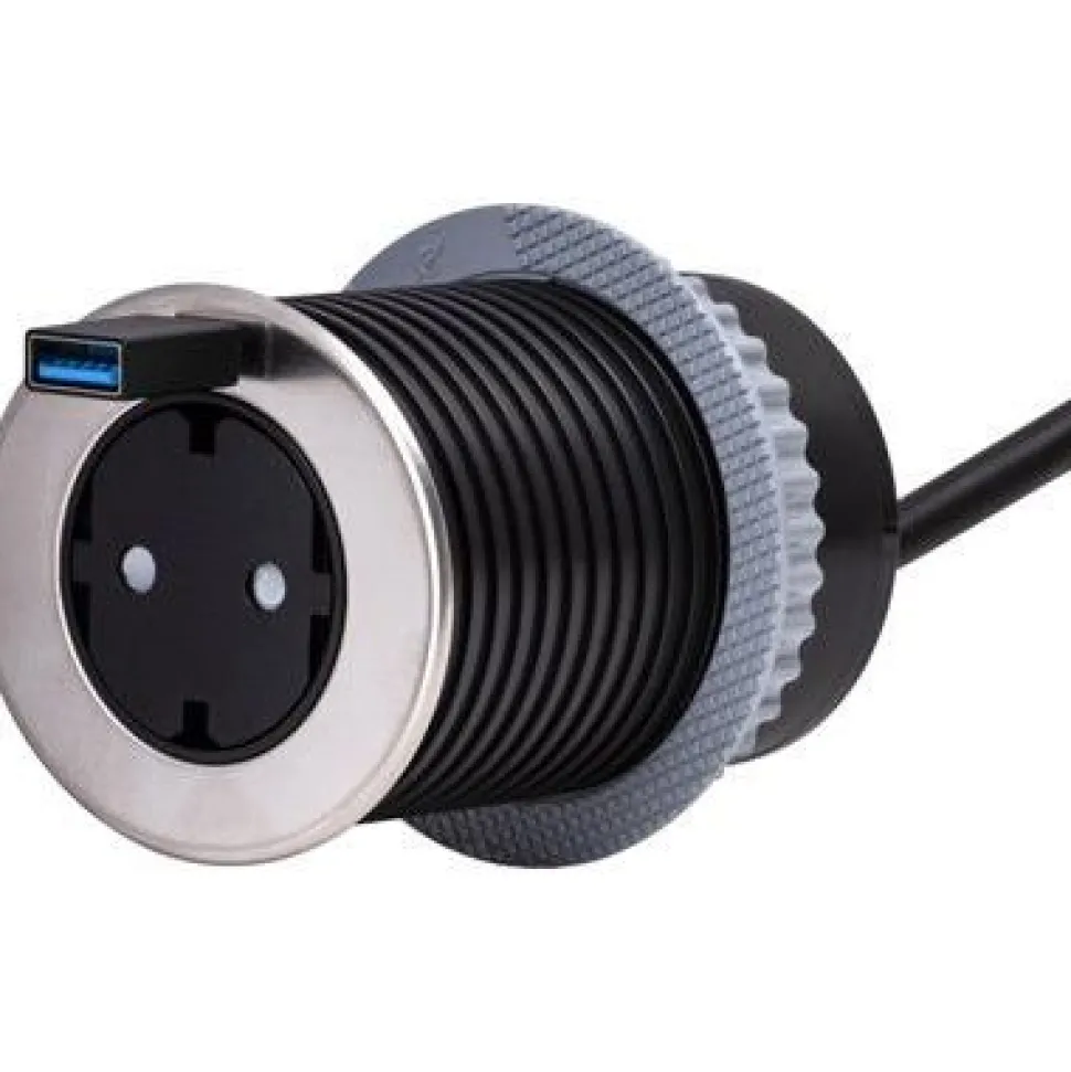 Jatkojohto Gelia Pöytäyksikkö 1+1 1,5m 1-osainen + 1xUSB-C + USB-A adapteri musta