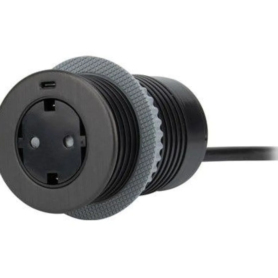 Jatkojohto Gelia Pöytäyksikkö 1+1 1,5m 1-osainen + 1xUSB-C + USB-A adapteri musta