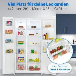 Jääkaappipakastin Bomann SBS7344W Side by Side French Door, 90cm, 291/151 l, valkoinen