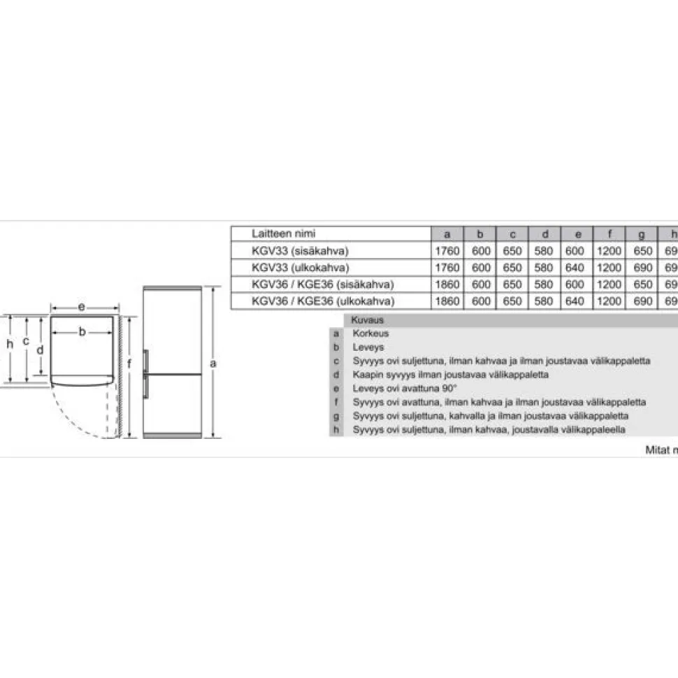 Jääkaappipakastin Bosch Serie 4 KGV366WEP 60cm, 214/94 l, valkoinen
