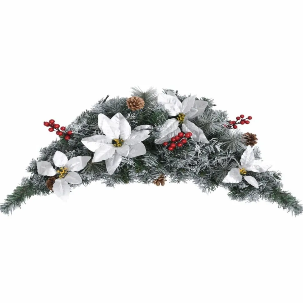 Joulukaari LED-valoilla, hopeisilla ja punaisilla koristeluilla, 90cm